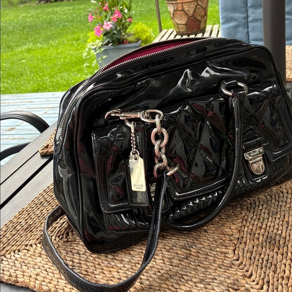 FLAWED Coach Patent Leather Zipper Top Handle | Mercari Coach Black Patent Quilted Satchel with Silver Hardware